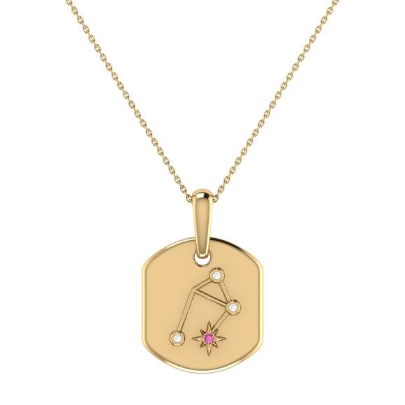 Pink Tourmaline & Diamond Tag in 14K Yellow Gold Vermeil on Sterling Silver